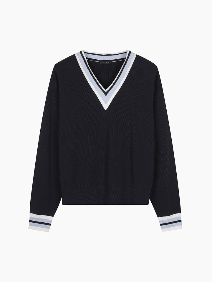 V NECK SWEATER L/S - null - Azul-Escuro | Sisley K image number 2